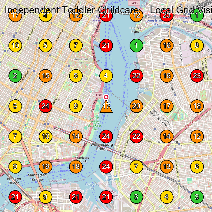 Independent Toddler Childcare Day Care Center GeoGrid ranking map for New York NY